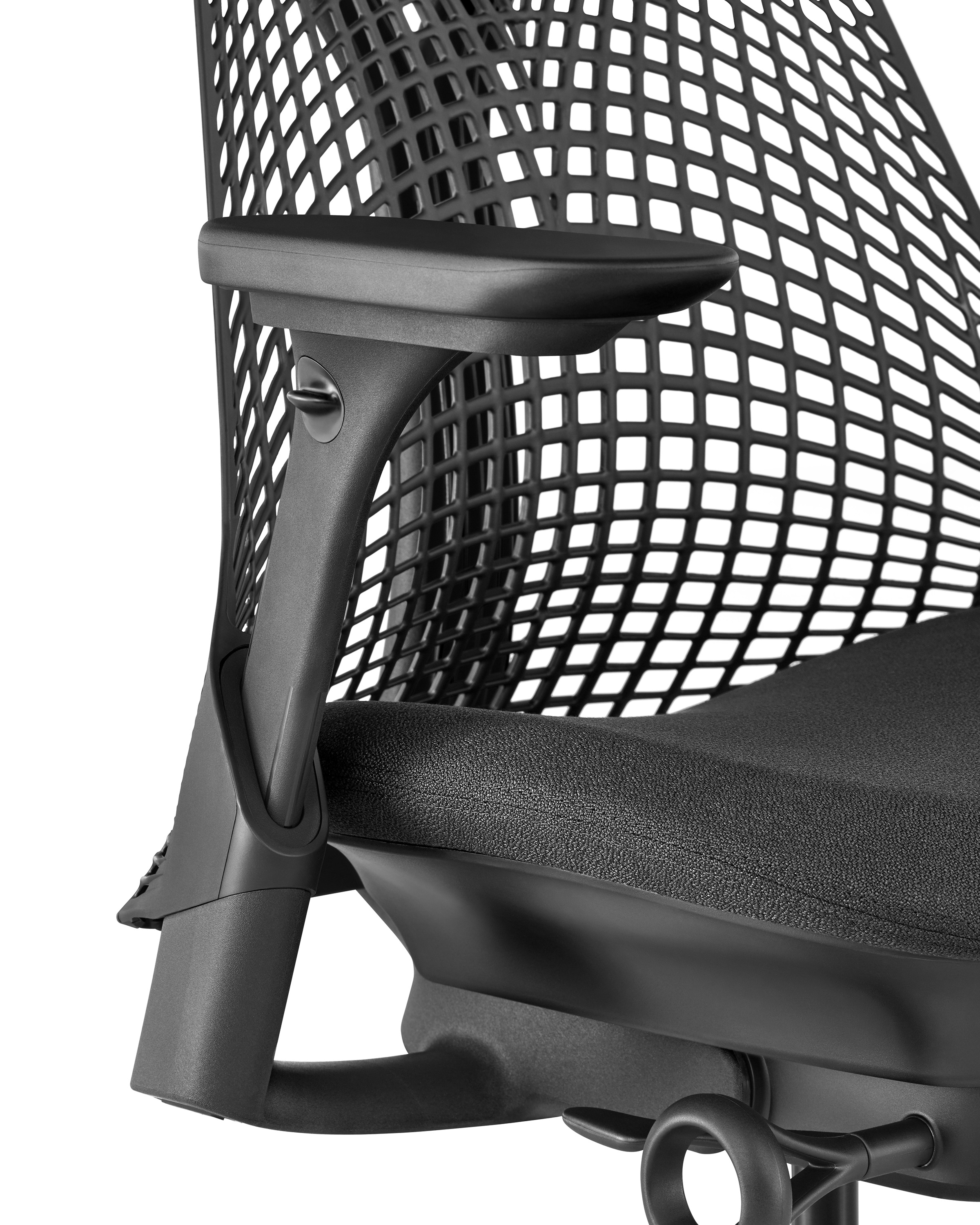 close up of black sayl chair suspension backrest